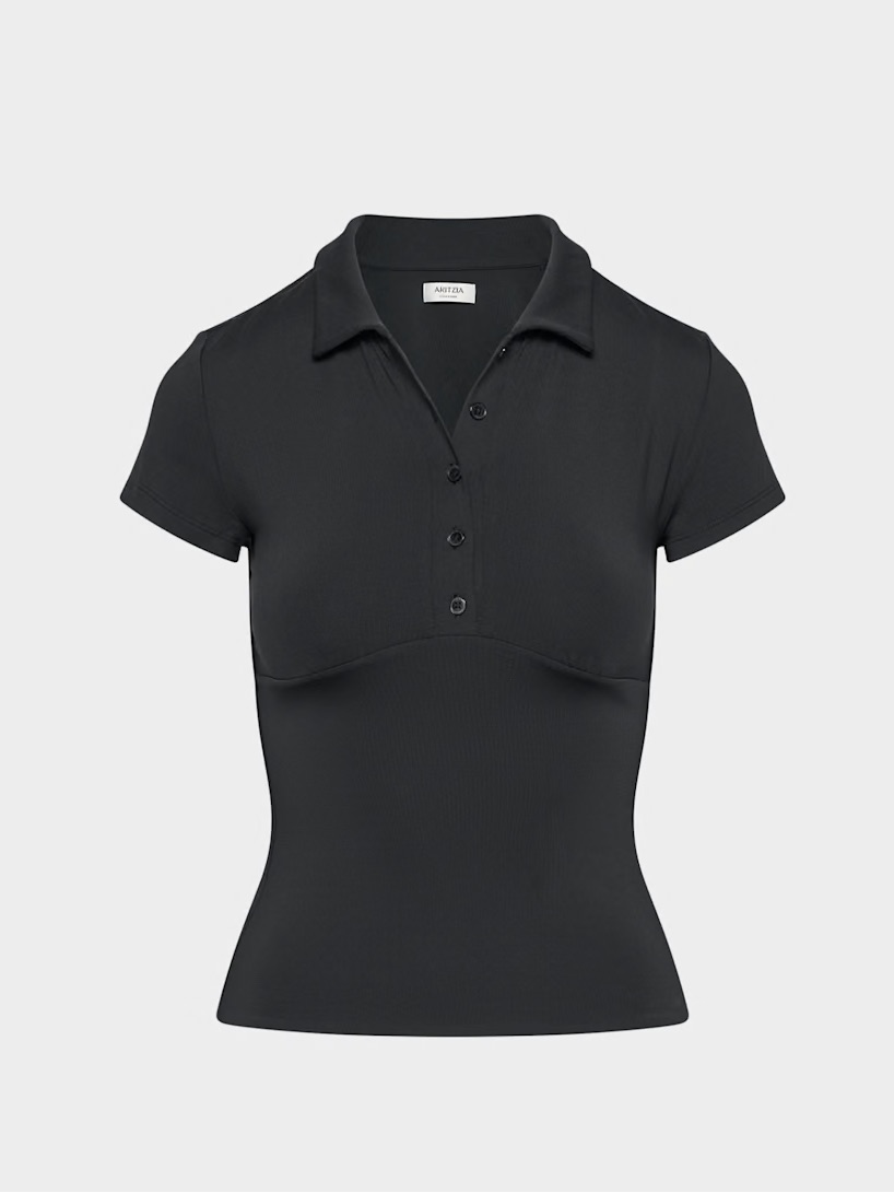Aritzia Flyer Polo Shirt Black Medium